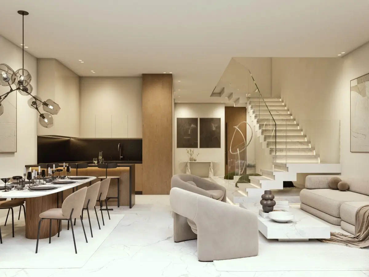 Open plan villa living and dining room