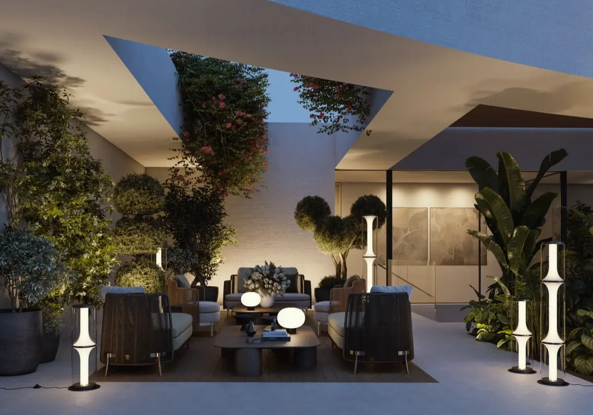 Rooftop terrace at night